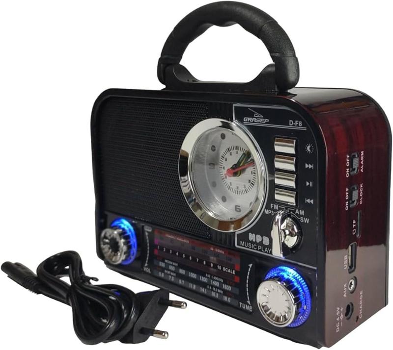 Rádio Retro Bluetooth Fm Am Mp3 Sd Card Usb Relógio - Grasep